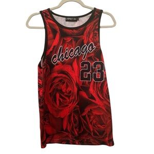 Michael Jordan Chicago Bulls #23 Red Rose Graphic Tank Top Streetwear Artsy Sz M